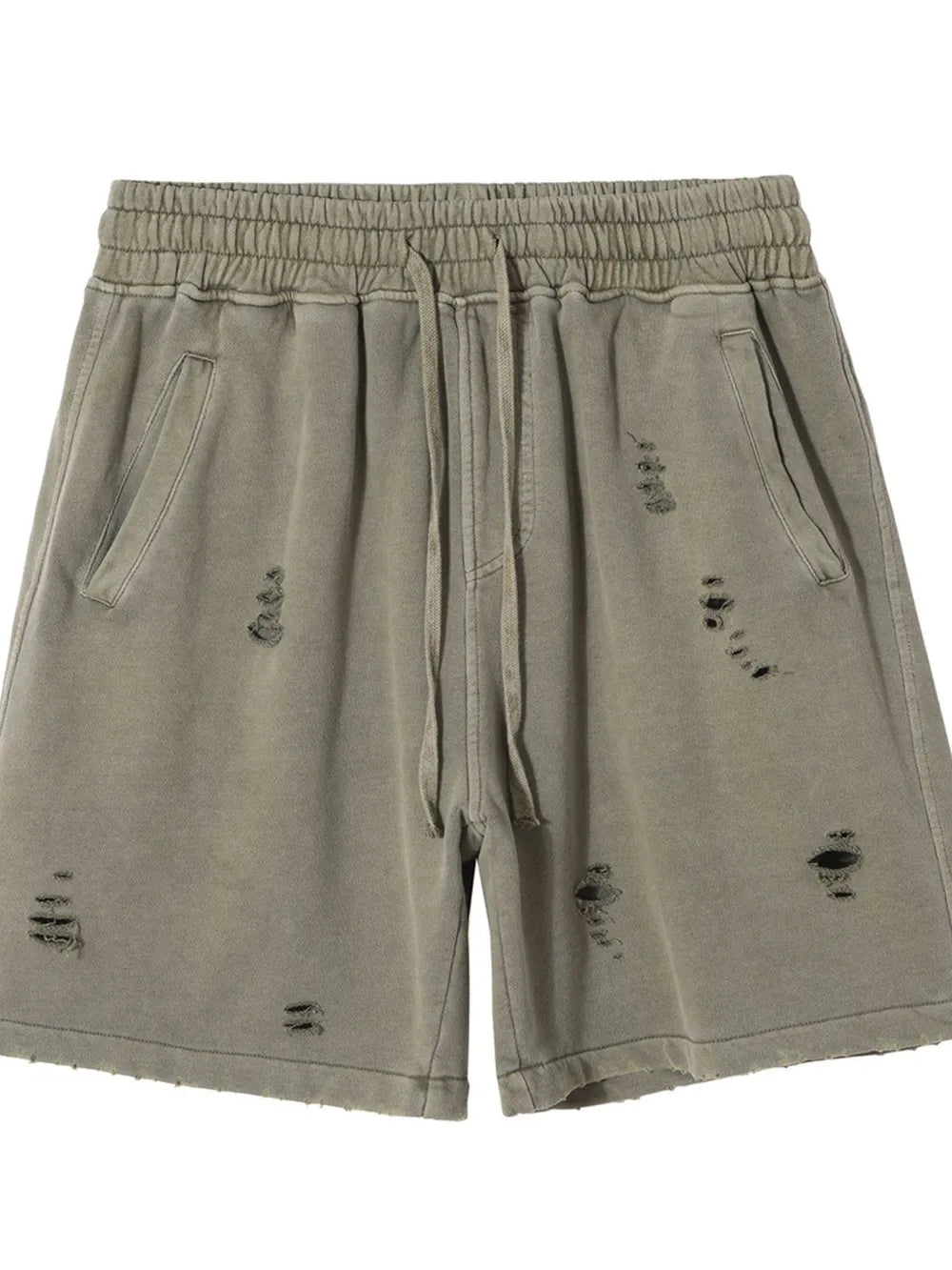 Men's Distressed Drawstring Shorts – Washed 100% Cotton Casual