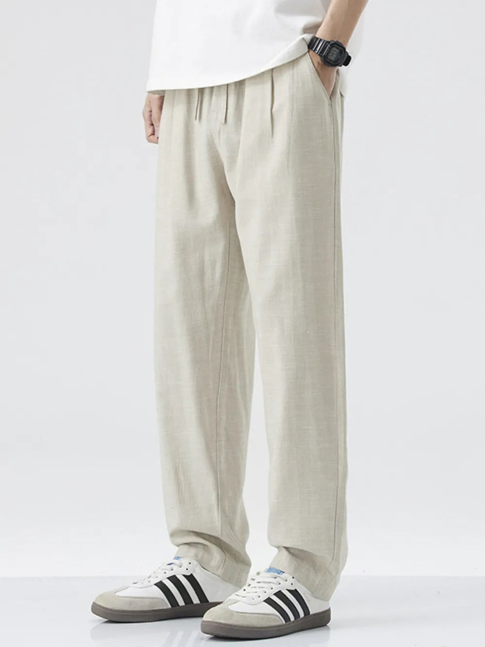 Men's Relaxed Fit Drawstring Pants – Rayon Linen Blend Casual