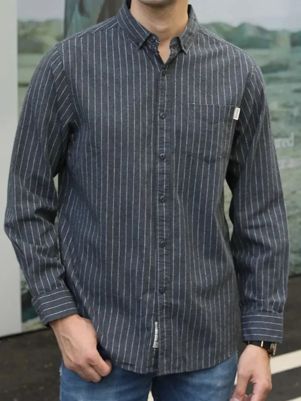 Men's Plus Size Pinstripe Button-Down Shirt – Stretch Big & Tall Top