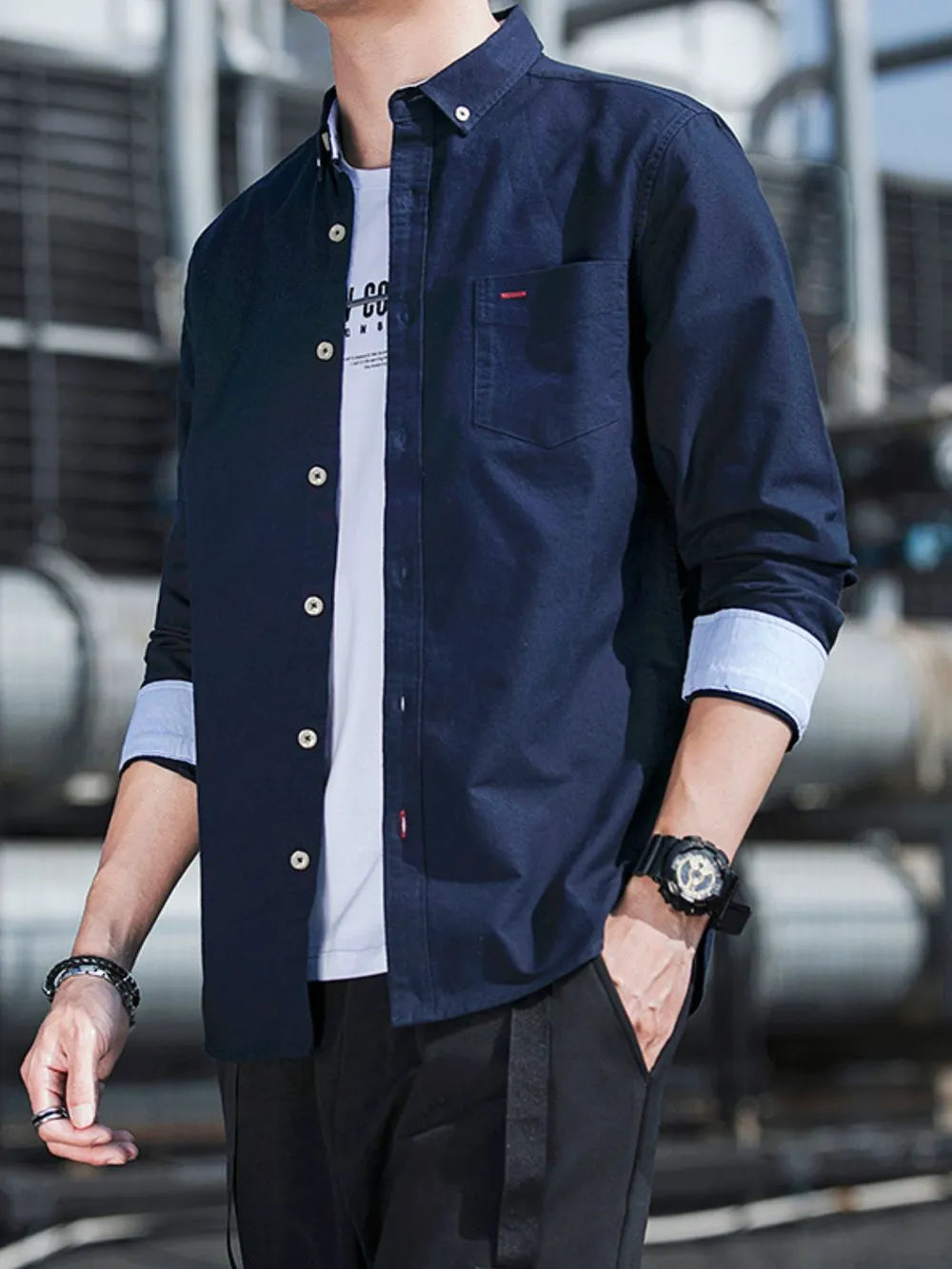 Men's Plus Size Embroidered Button-Down Shirt – Stretch Casual Big & Tall
