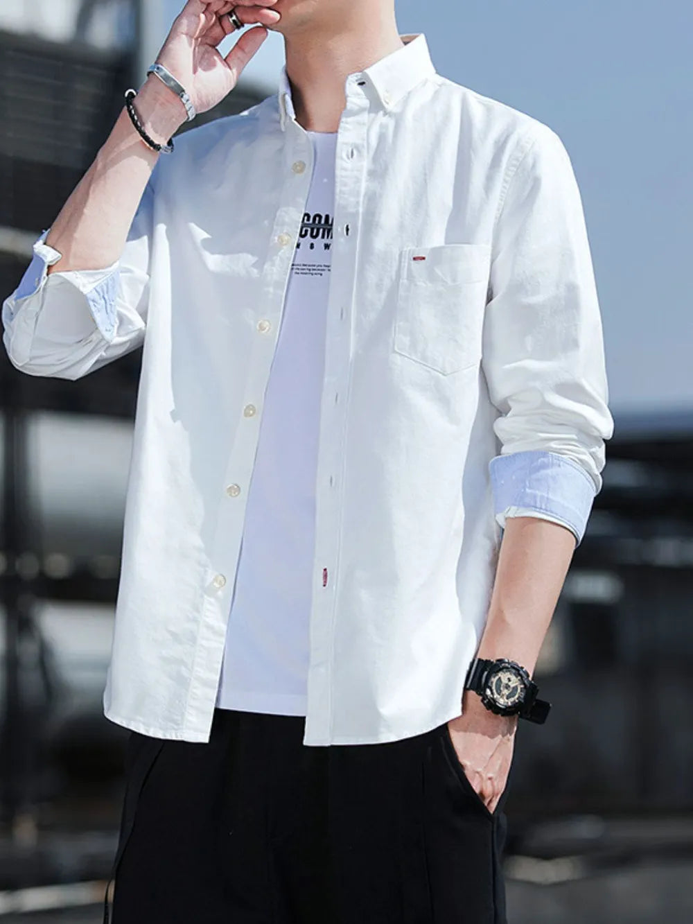 Men's Plus Size Embroidered Button-Down Shirt – Stretch Casual Big & Tall