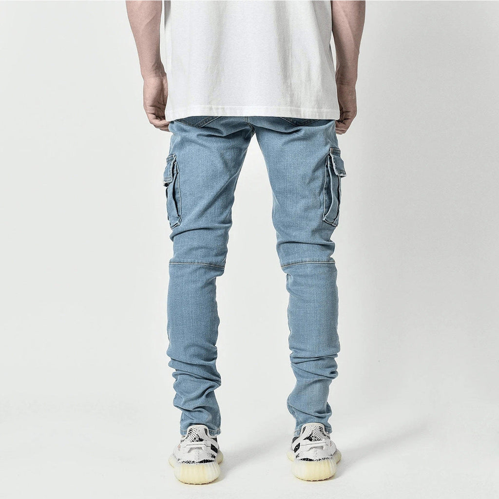Men's Multi-Pocket Cargo Jeans - Durable Cotton Denim Work Pants