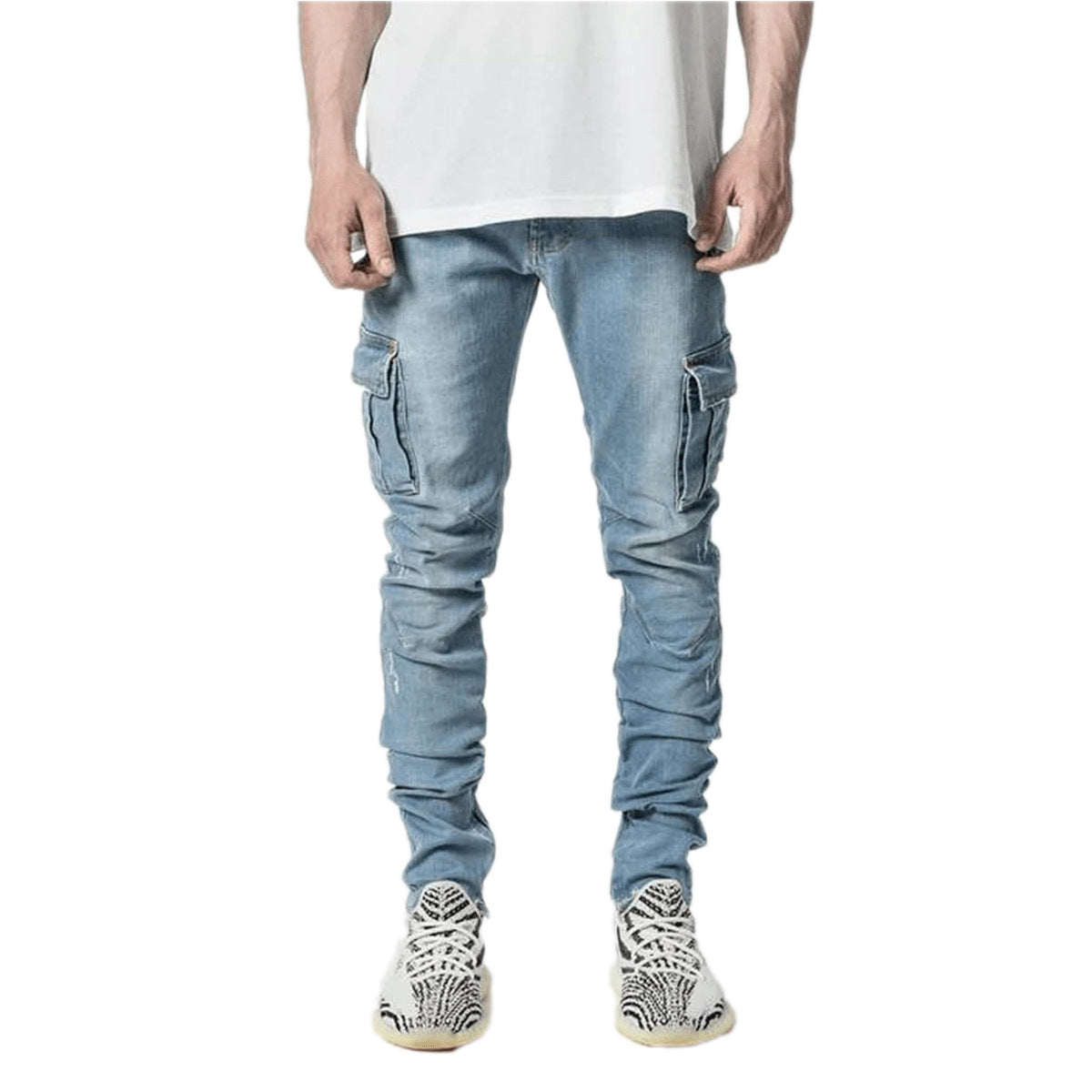 Men's Multi-Pocket Cargo Jeans - Durable Cotton Denim Work Pants