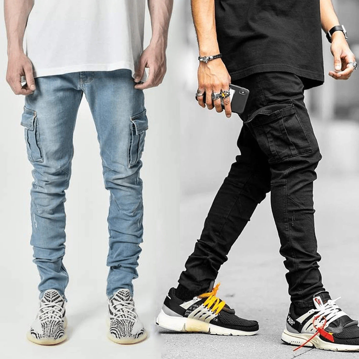Men's Multi-Pocket Cargo Jeans - Durable Cotton Denim Work Pants