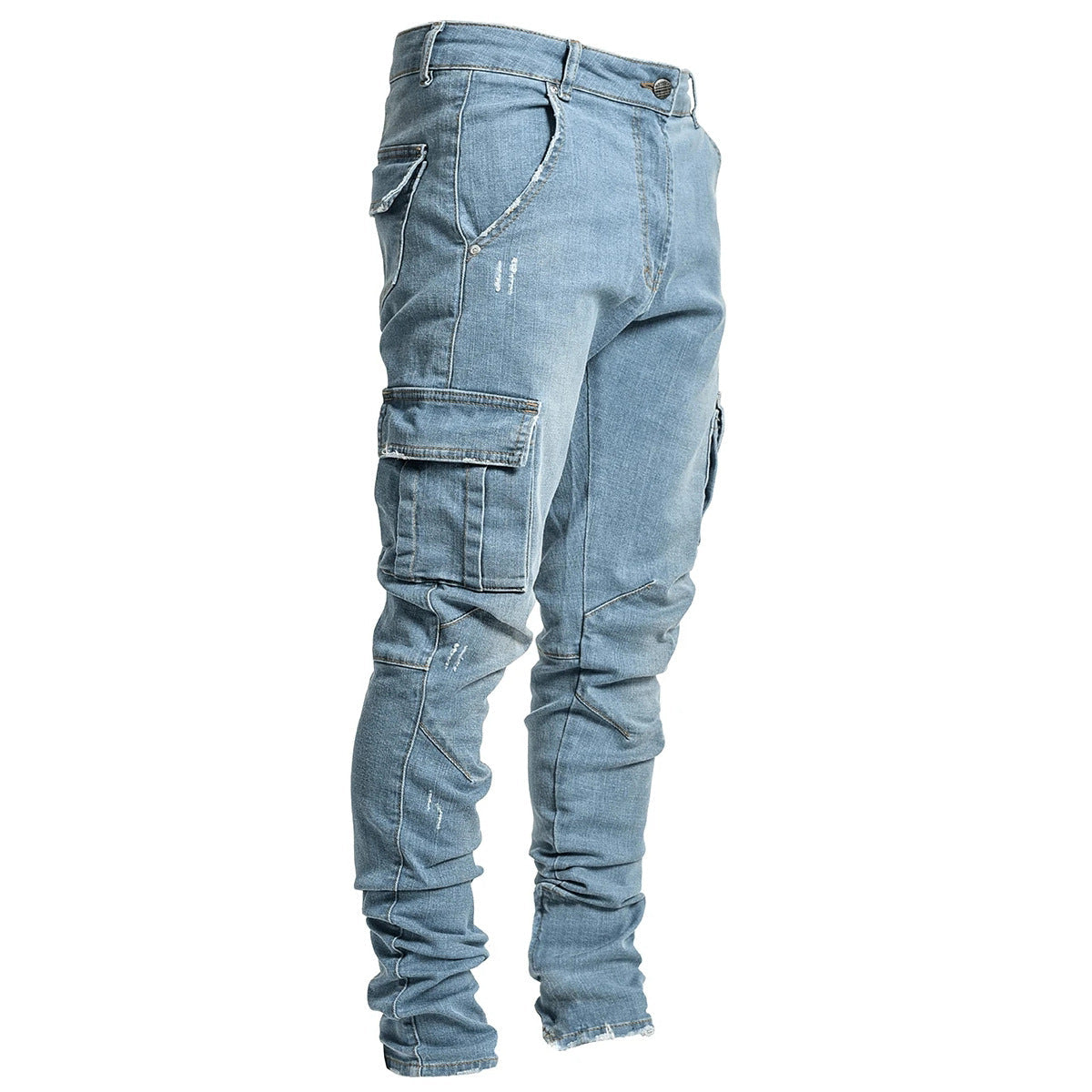 Men's Multi-Pocket Cargo Jeans - Durable Cotton Denim Work Pants