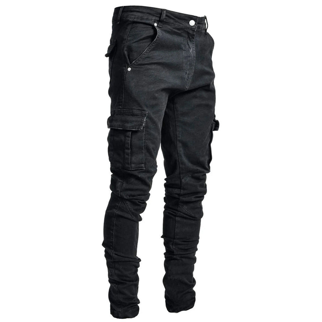 Men's Multi-Pocket Cargo Jeans - Durable Cotton Denim Work Pants