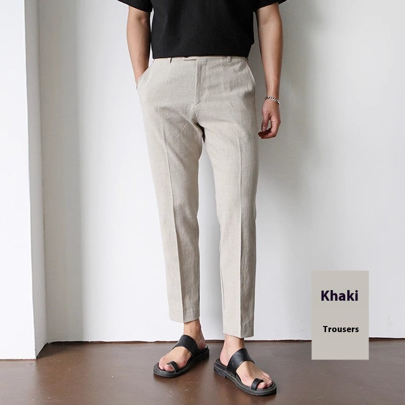Men's Cotton Linen Cropped Pants - Straight Leg Summer Trousers