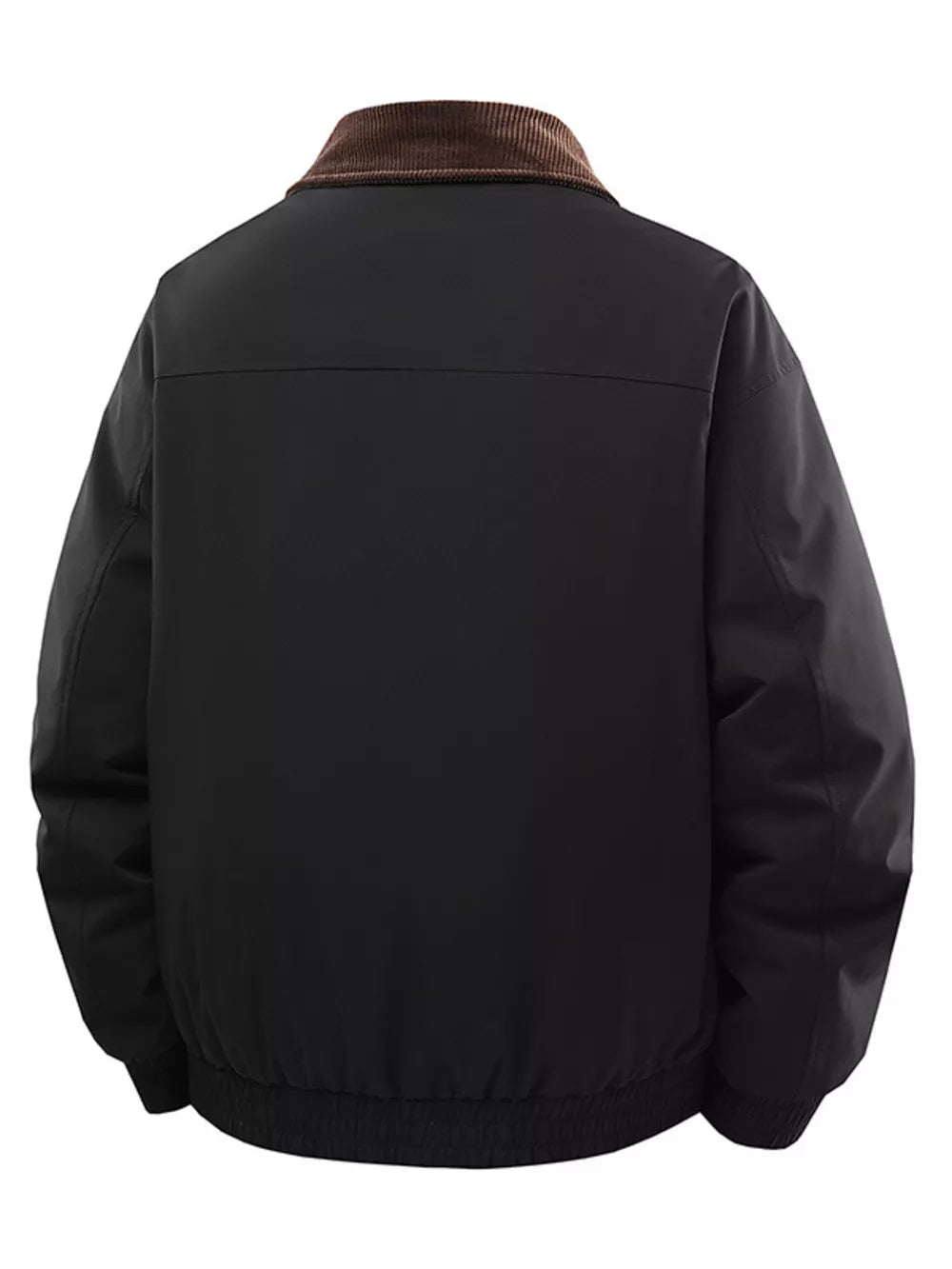 Men's Corduroy Collar Zip-Up Jacket – 95% Polyester, Stretch Fit & Multi-Pocket