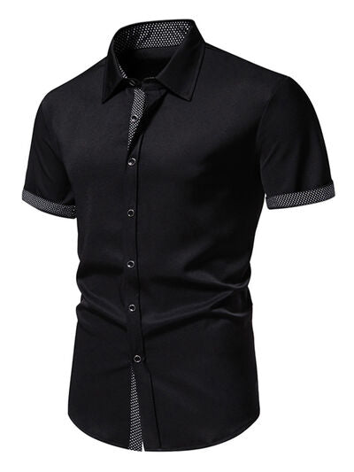 Men's Slim Fit Short Sleeve Button-Up Shirt – Cotton Blend Tailored Top