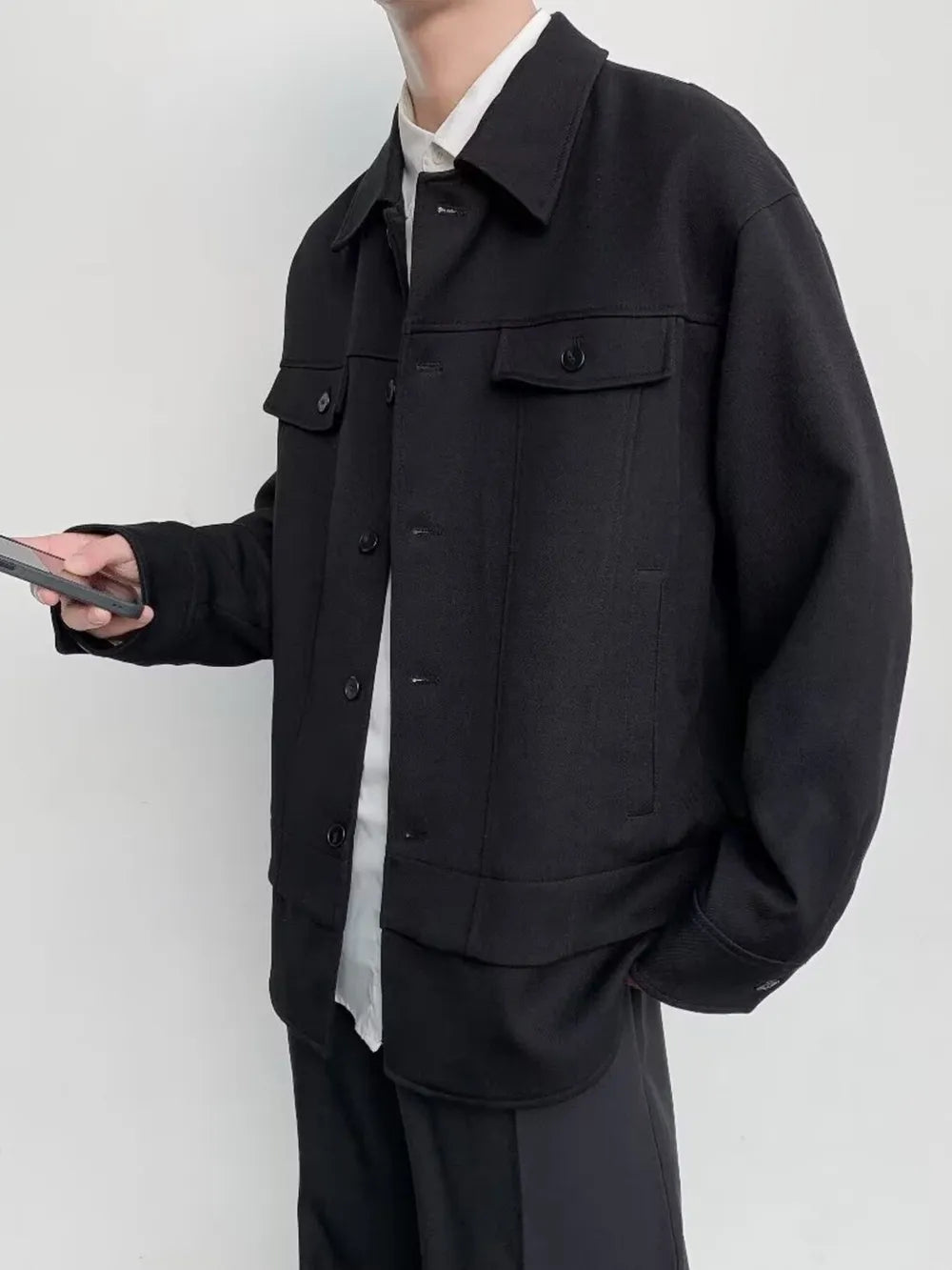 Men's Oversized Button-Down Jacket – 100% Polyester, Relaxed Fit & Multi-Pocket
