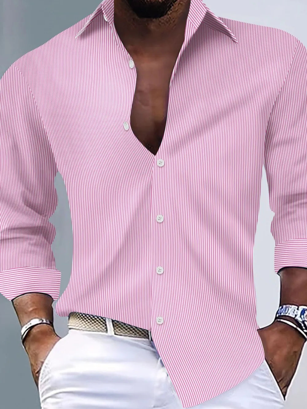 Men's Plus Size Striped Button-Up Long Sleeve Shirt – Big & Tall