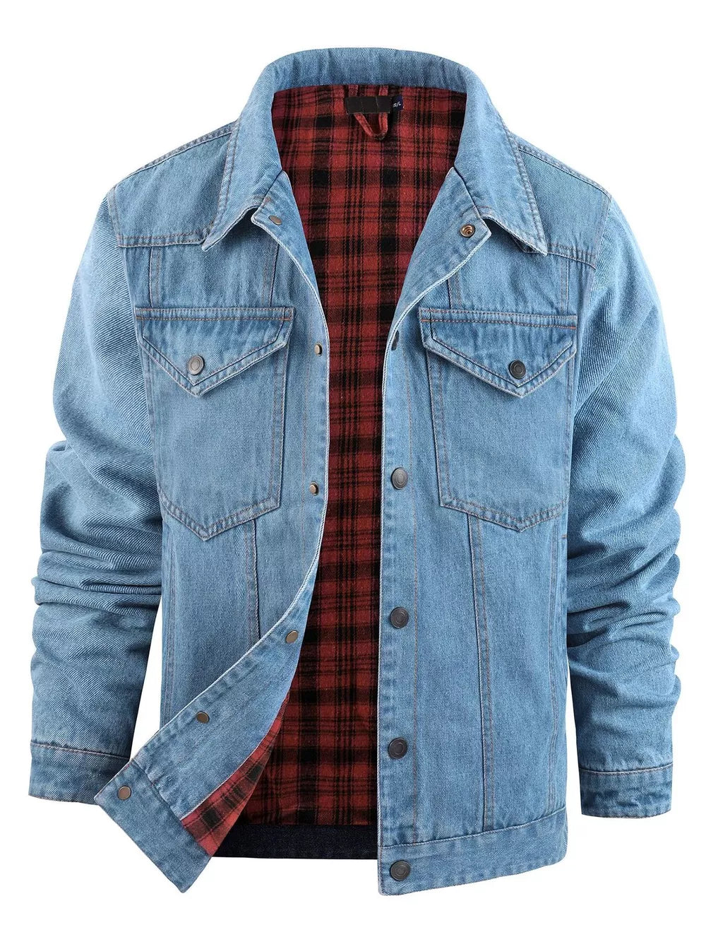 Men's Snap Button Denim Jacket – 95% Polyester, Western Style & Pocketed