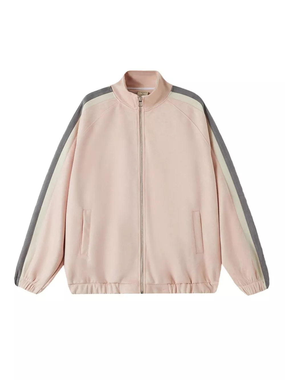 Men's Striped Shoulder Zip-Up Jacket – 95% Polyester, Stretch Fit & Pocketed | Sizes M–2XL