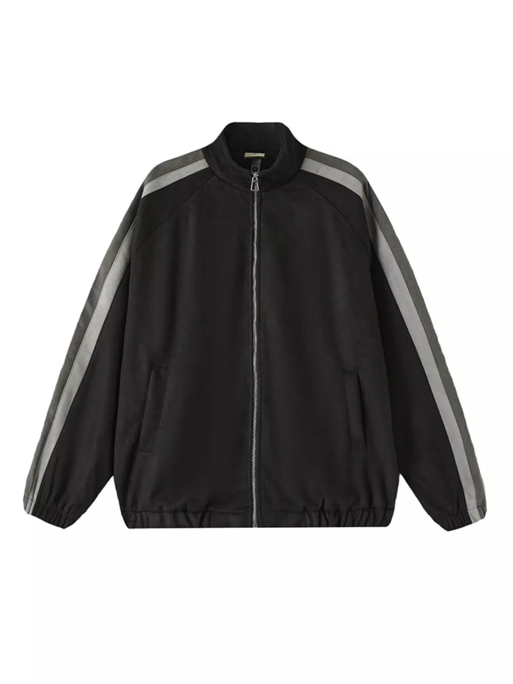 Men's Striped Shoulder Zip-Up Jacket – 95% Polyester, Stretch Fit & Pocketed | Sizes M–2XL