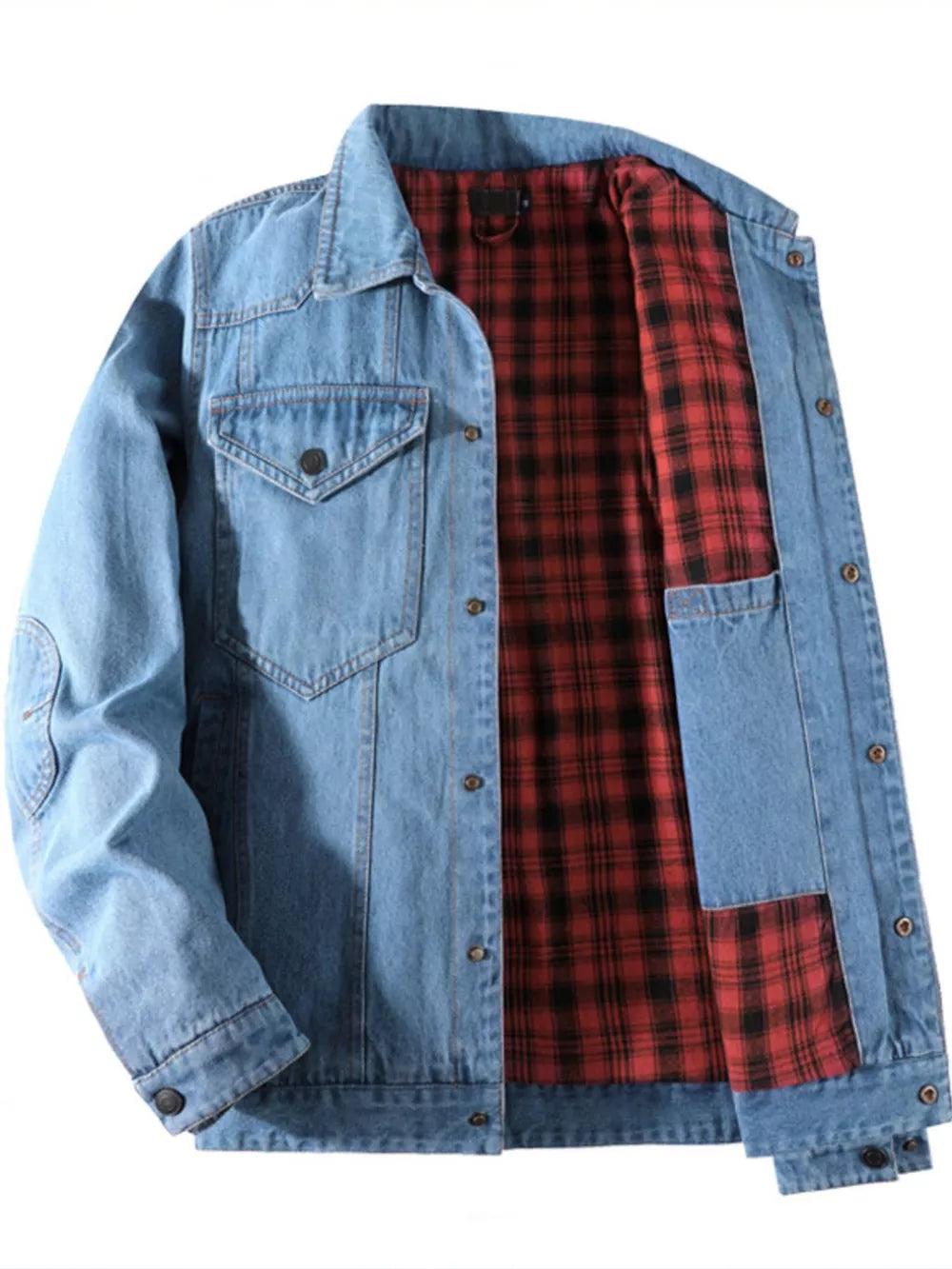 Men's Snap Button Denim Jacket – 95% Polyester, Western Style & Pocketed