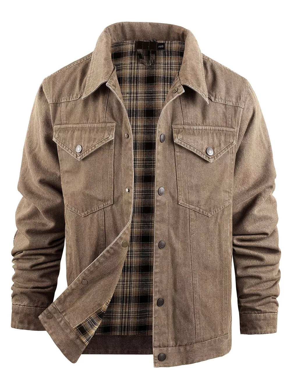 Men's Snap Button Denim Jacket – 95% Polyester, Western Style & Pocketed