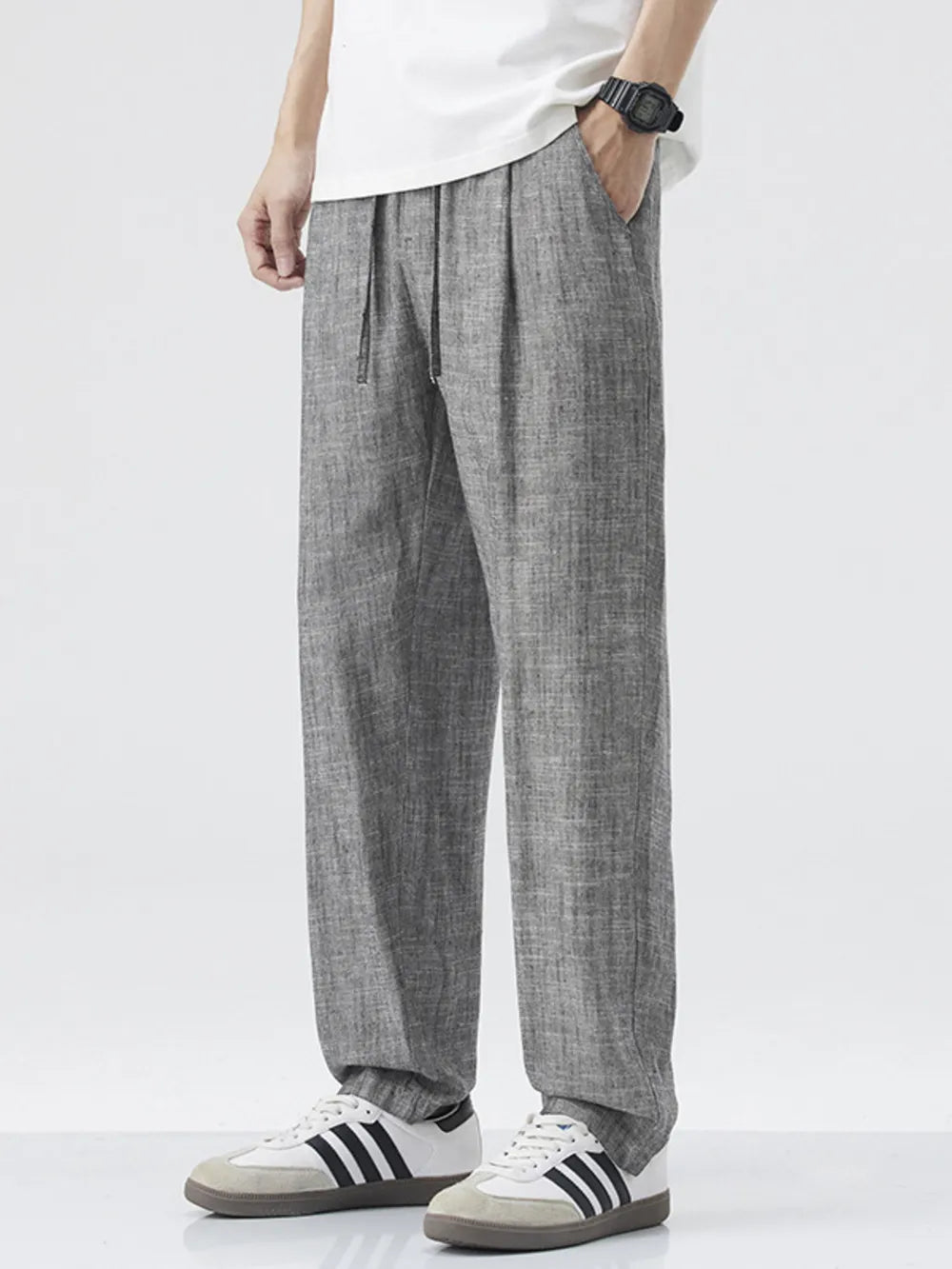 Men's Relaxed Fit Drawstring Pants – Rayon Linen Blend Casual