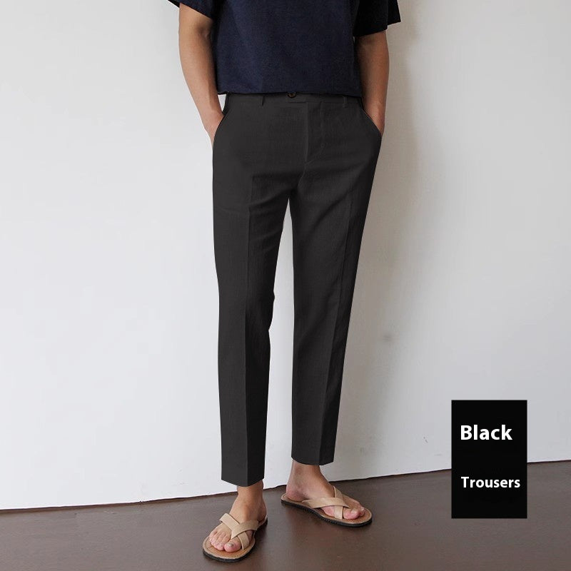 Men's Cotton Linen Cropped Pants - Straight Leg Summer Trousers