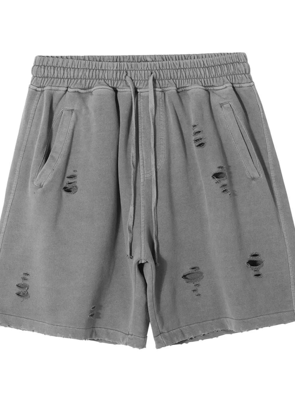 Men's Distressed Drawstring Shorts – Washed 100% Cotton Casual