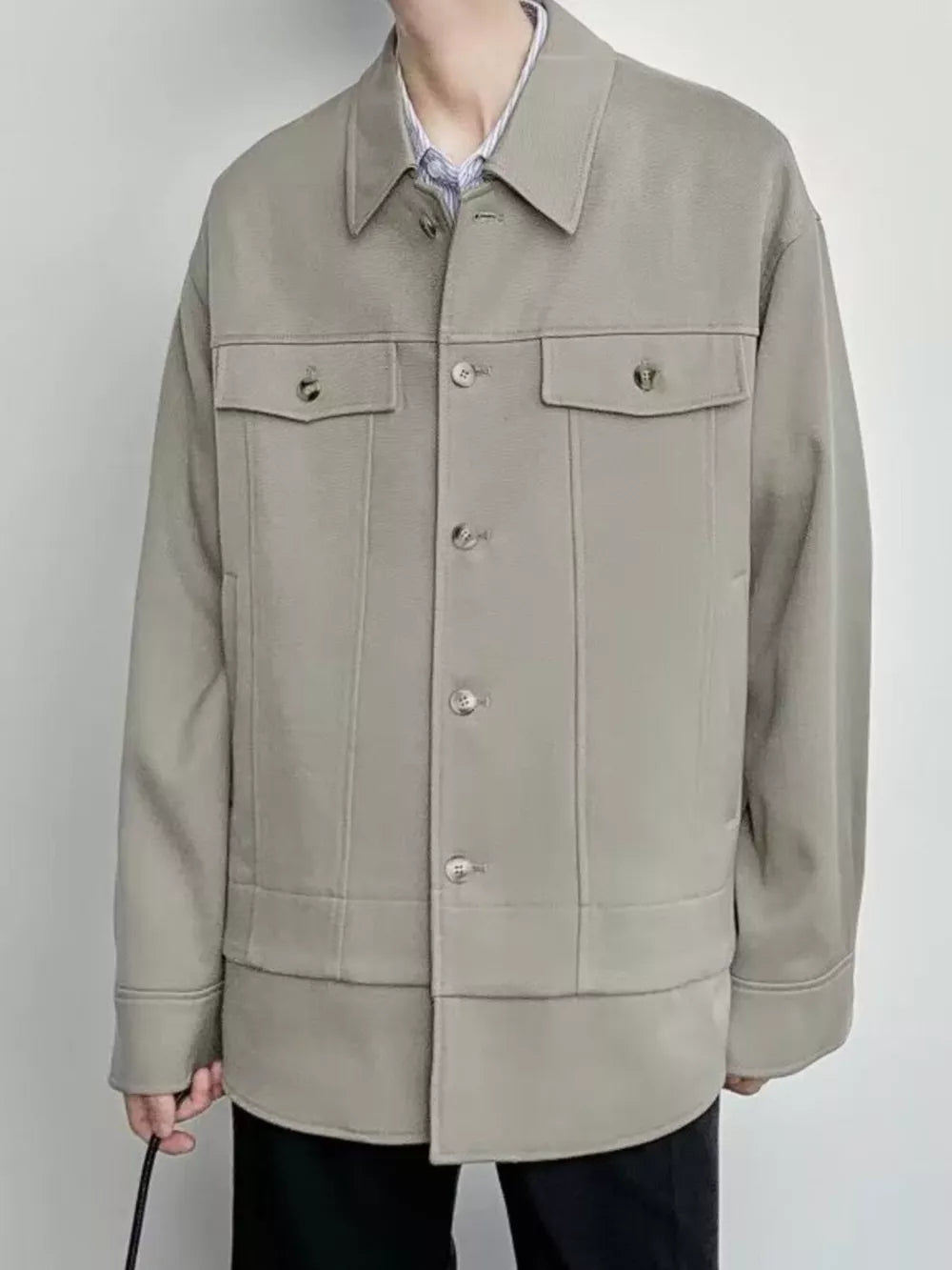 Men's Oversized Button-Down Jacket – 100% Polyester, Relaxed Fit & Multi-Pocket