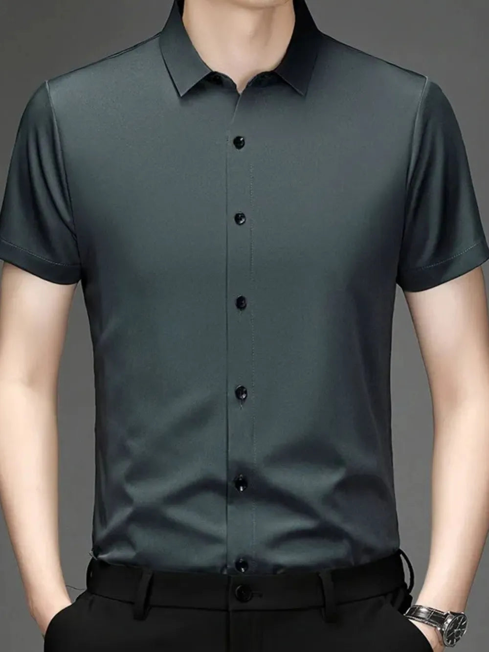 Men's Short Sleeve Button-Up Shirt – Soft Cotton Blend Casual Top