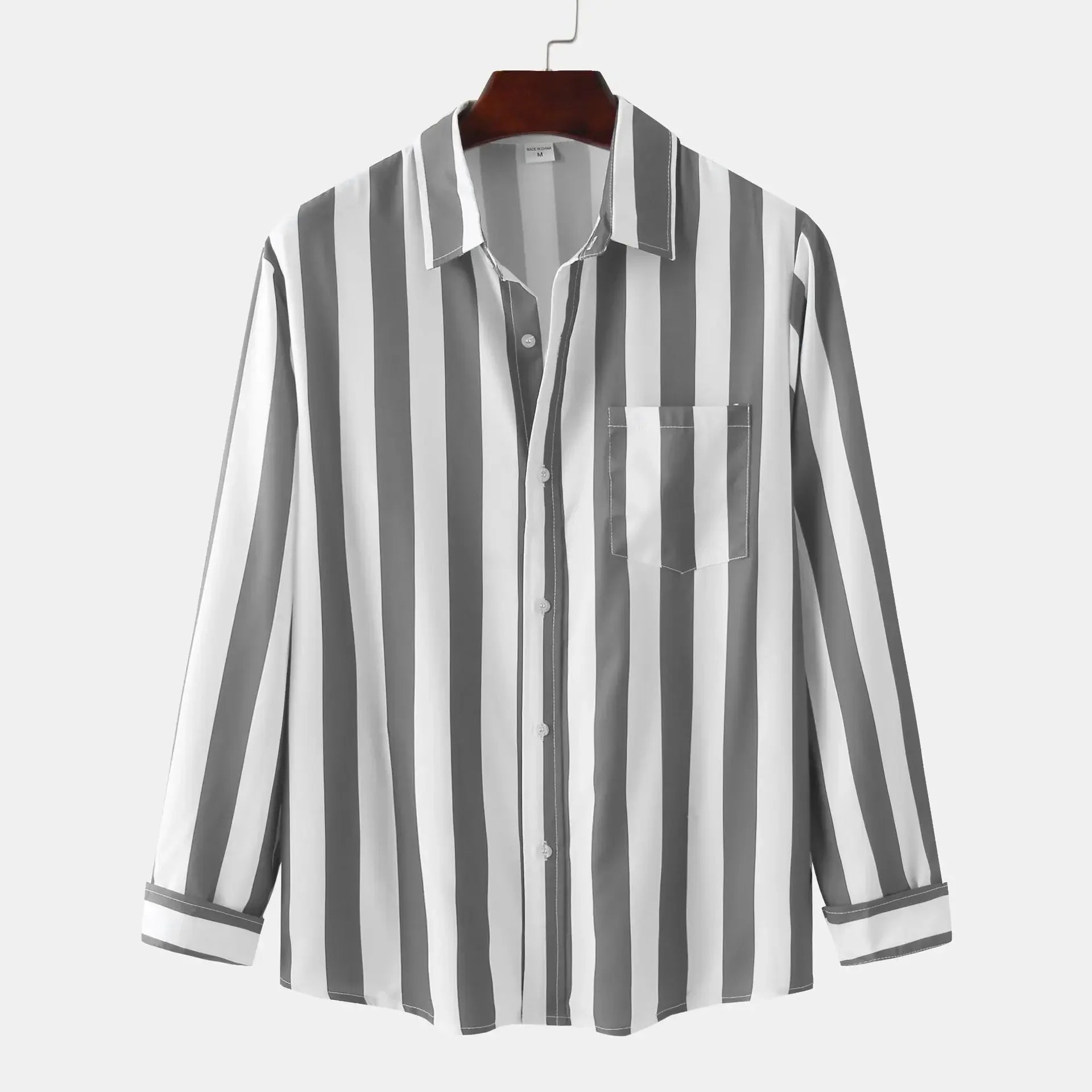 Men's Striped Button-Down Long Sleeve Shirt – Stretch Polyester Casual Top