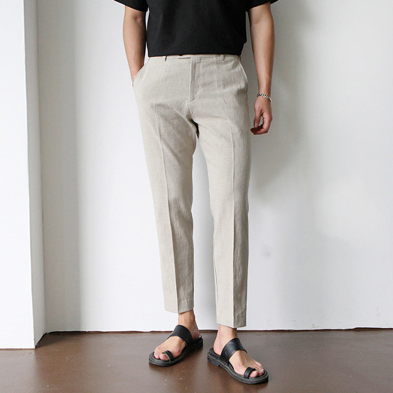 Men's Cotton Linen Cropped Pants - Straight Leg Summer Trousers