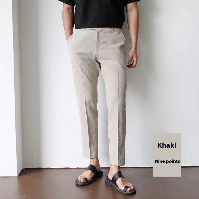Men's Cotton Linen Cropped Pants - Straight Leg Summer Trousers