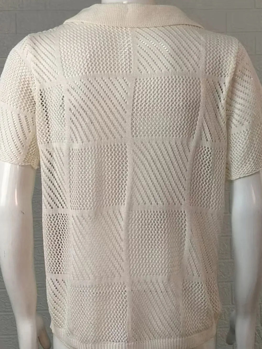 Men's Checkered Eyelet Button-Down Shirt – Textured Unique Detail
