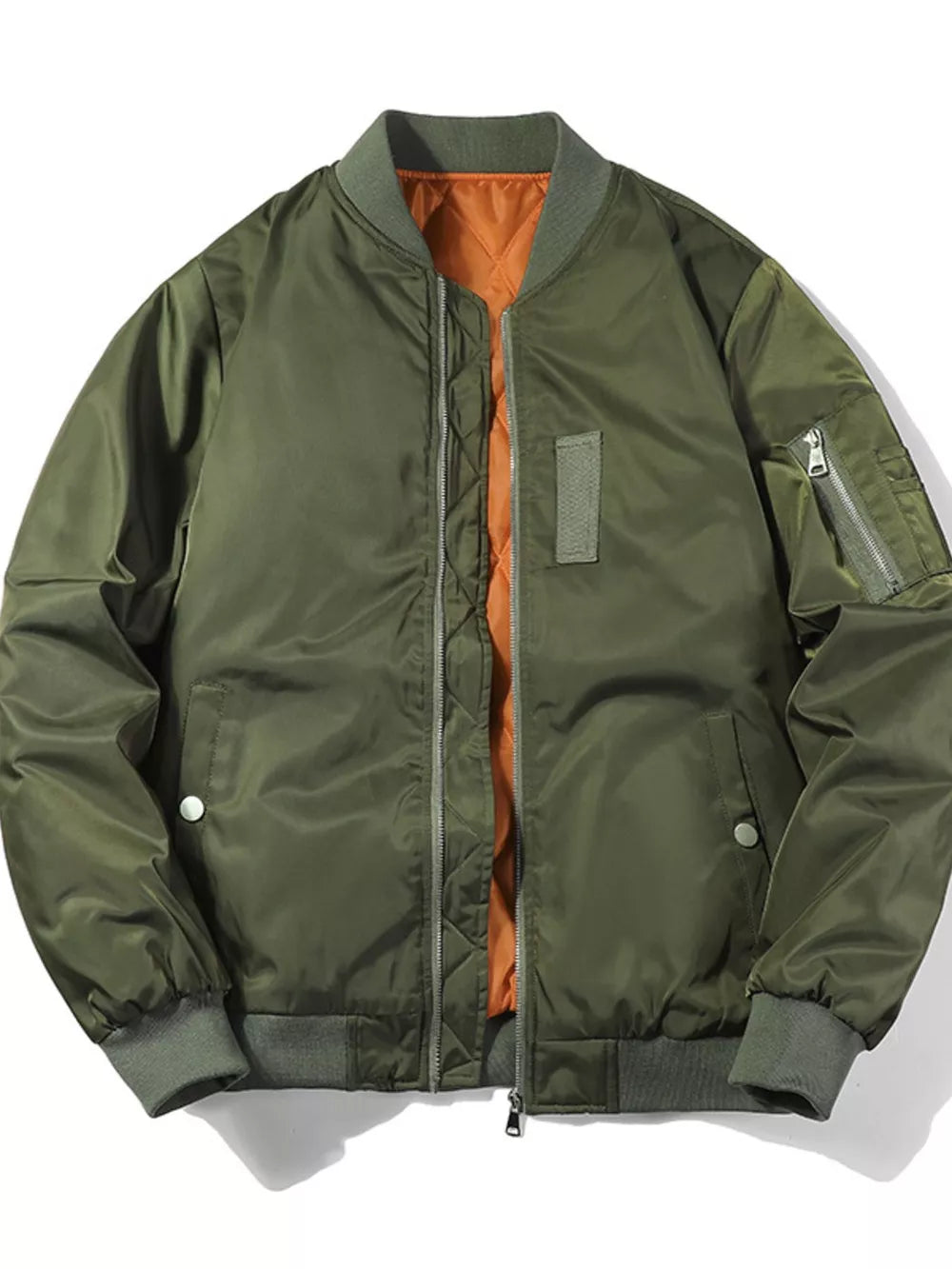 Men's Plus Size Lightweight Bomber Jacket – 100% Polyester, Full Zip & Pocketed