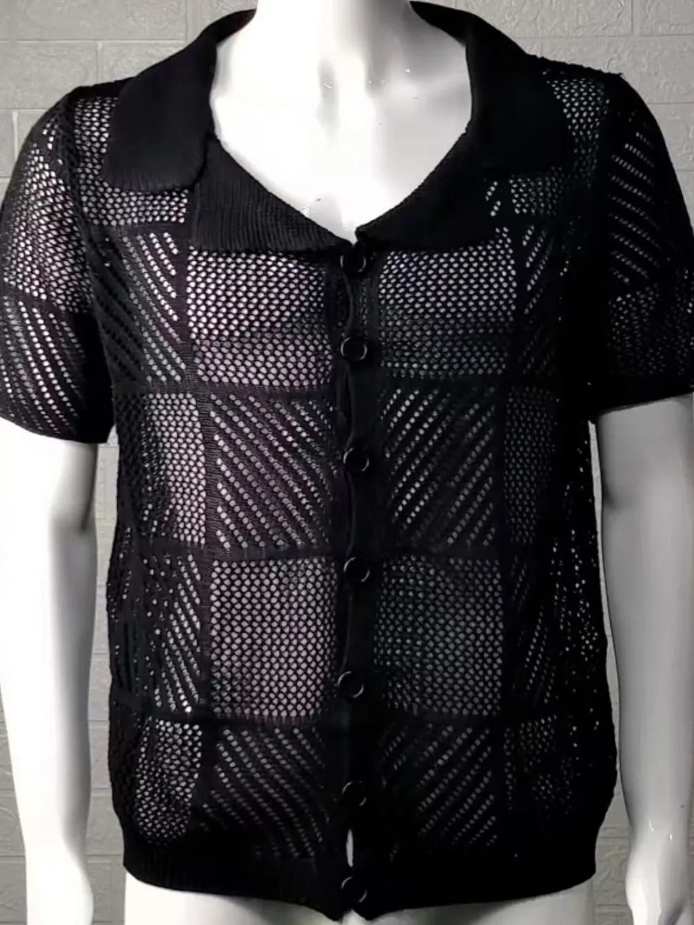 Men's Checkered Eyelet Button-Down Shirt – Textured Unique Detail