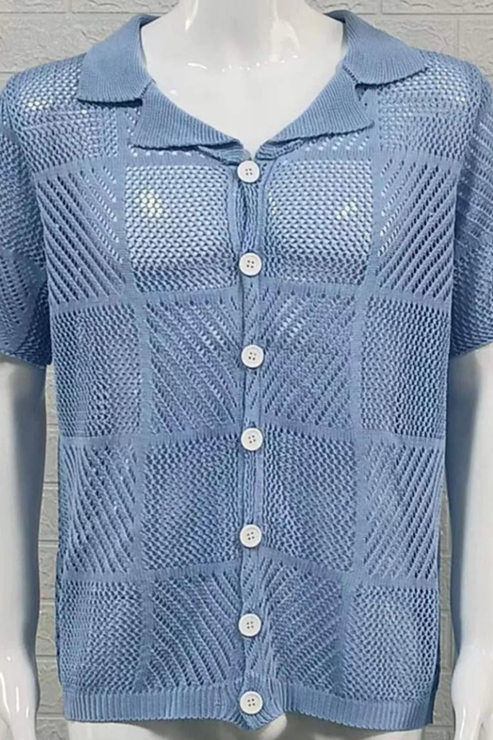 Men's Checkered Eyelet Button-Down Shirt – Textured Unique Detail