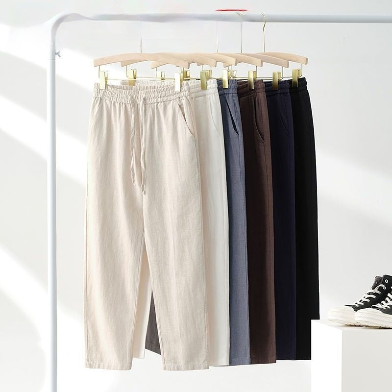 Men's Japanese-Style Linen Casual Pants – Relaxed Straight Leg, Sizes S–5XL