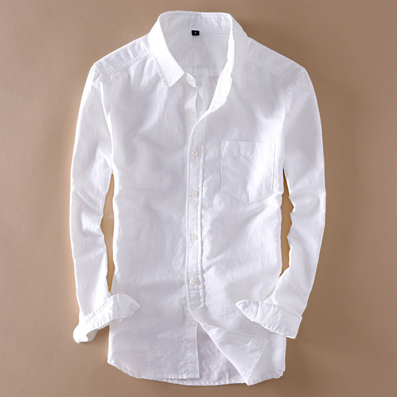 Men's Japanese Retro Linen Shirt – Breathable Cotton-Linen Blend, White & Black