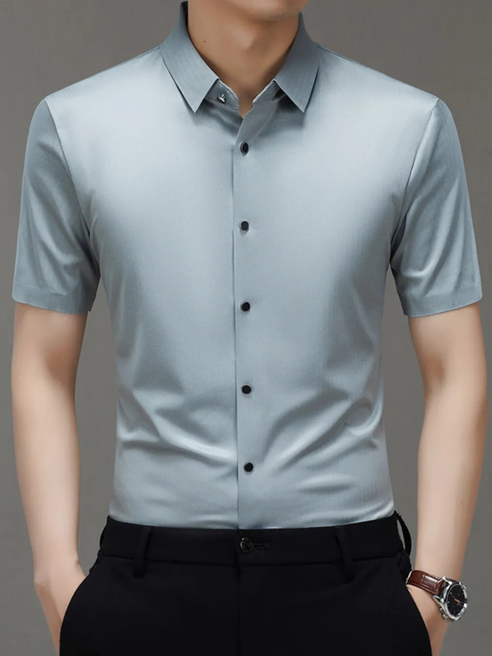 Men's Short Sleeve Stretch Button-Up Shirt – Soft Cotton Blend Casual Top