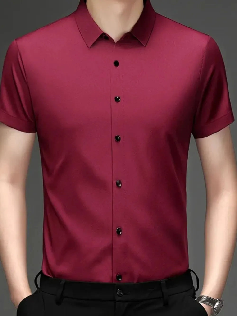 Men's Short Sleeve Button-Up Shirt – Soft Cotton Blend Casual Top