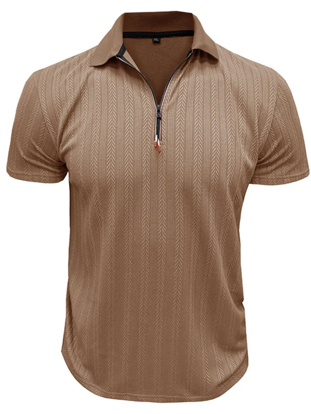 Men's Textured Quarter-Zip Polo Shirt – Stretch Polyester Performance Top