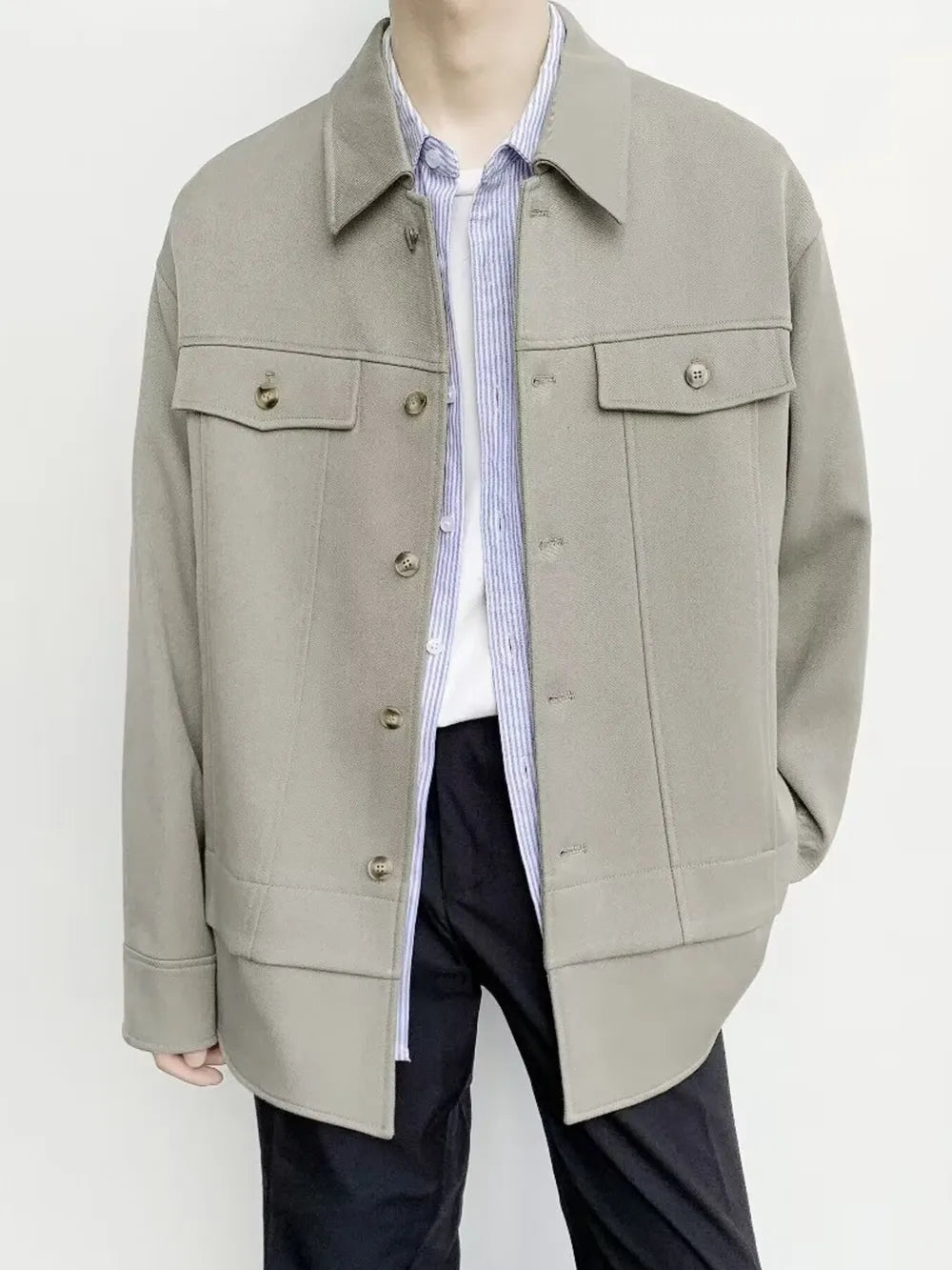 Men's Oversized Button-Down Jacket – 100% Polyester, Relaxed Fit & Multi-Pocket