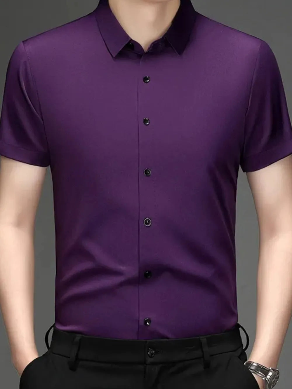Men's Short Sleeve Button-Up Shirt – Soft Cotton Blend Casual Top