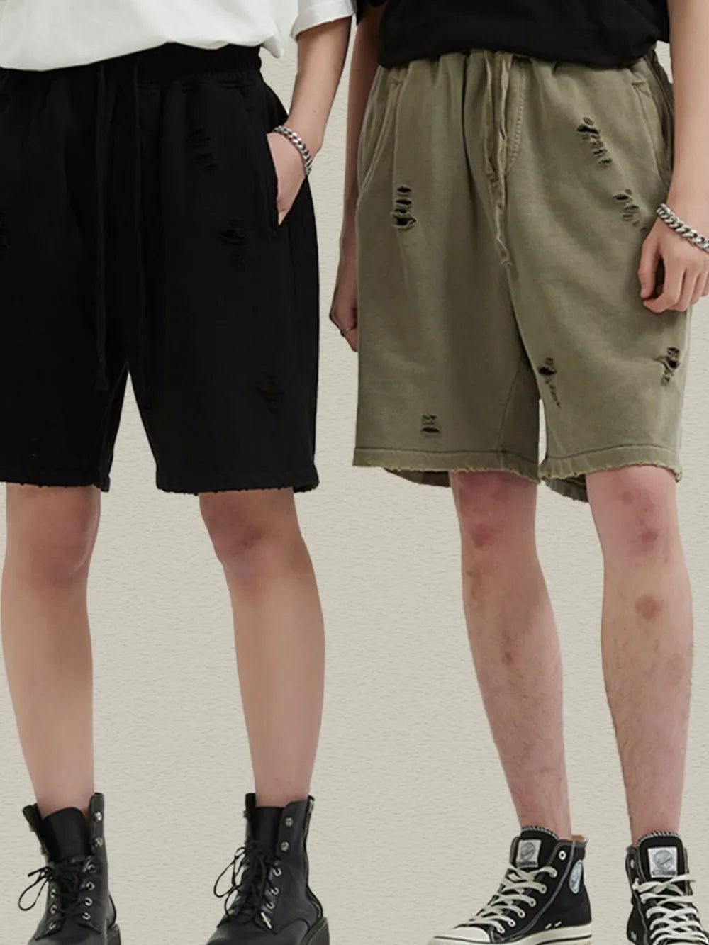 Men's Distressed Drawstring Shorts – Washed 100% Cotton Casual