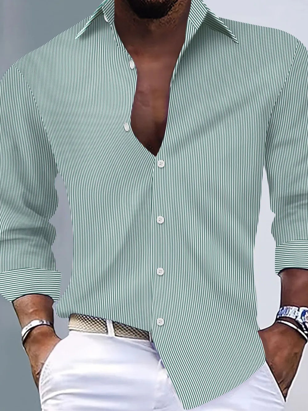 Men's Plus Size Striped Button-Up Long Sleeve Shirt – Big & Tall