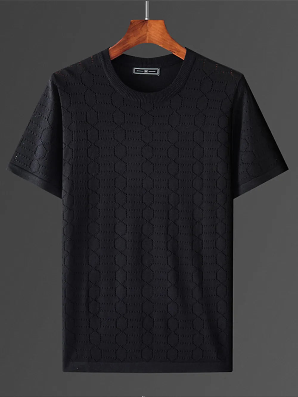 Men's Plus Size Round Neck T-Shirt – Ribbed Geometric Texture, 100% Polyester