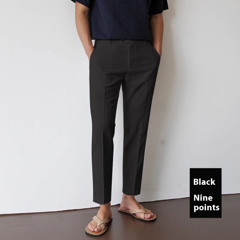 Men's Cotton Linen Cropped Pants - Straight Leg Summer Trousers