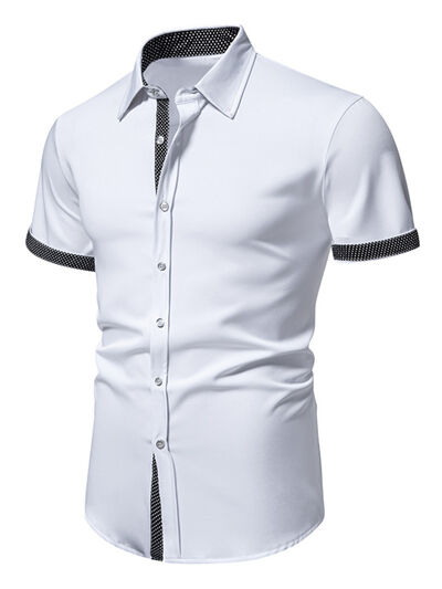 Men's Slim Fit Short Sleeve Button-Up Shirt – Cotton Blend Tailored Top