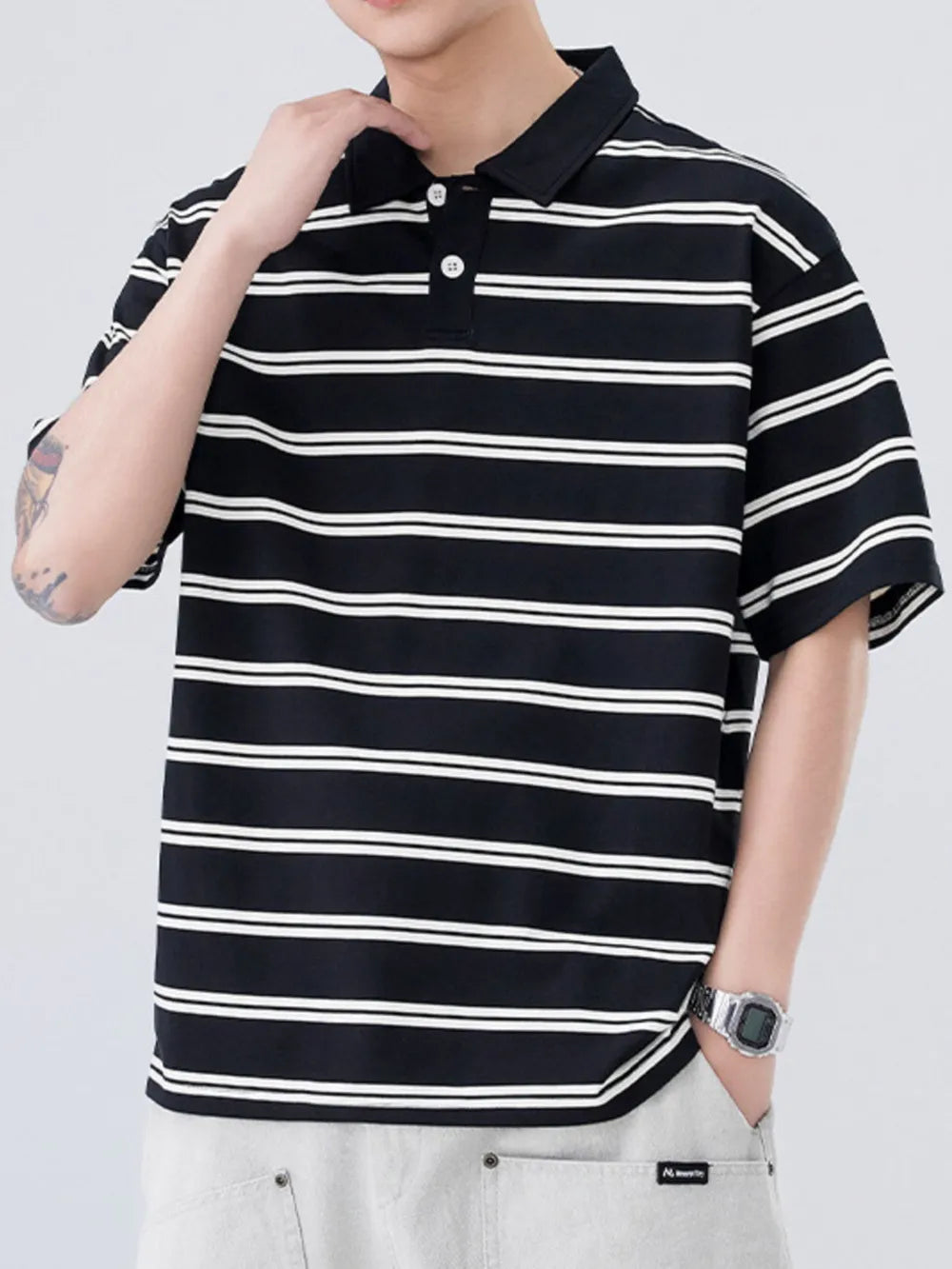 Men's Plus Size Striped Short Sleeve Polo – Cotton Poly Blend Big & Tall