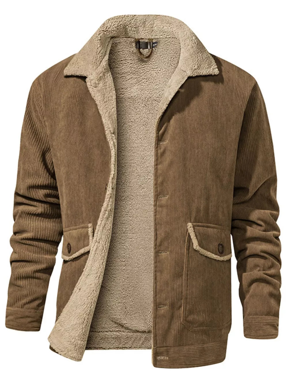 Men's Corduroy Sherpa-Lined Button-Up Jacket – Stretch Comfort, Warm & Pocketed | Sizes S–2XL