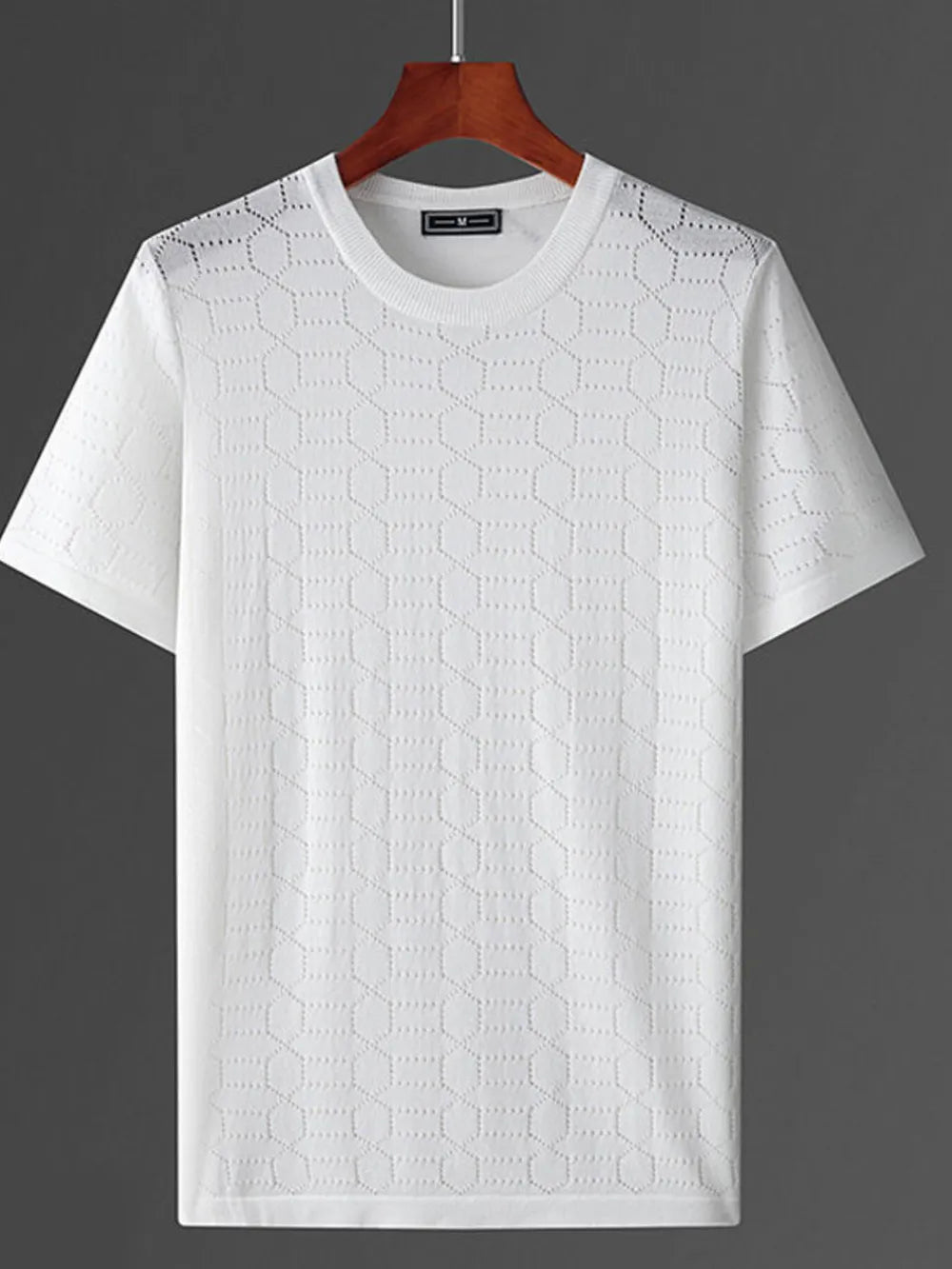 Men's Plus Size Round Neck T-Shirt – Ribbed Geometric Texture, 100% Polyester