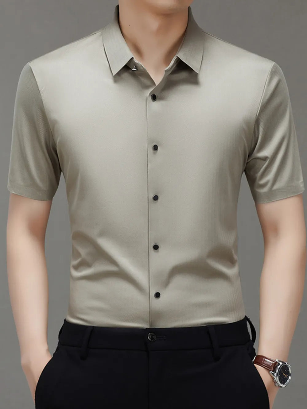 Men's Short Sleeve Stretch Button-Up Shirt – Soft Cotton Blend Casual Top