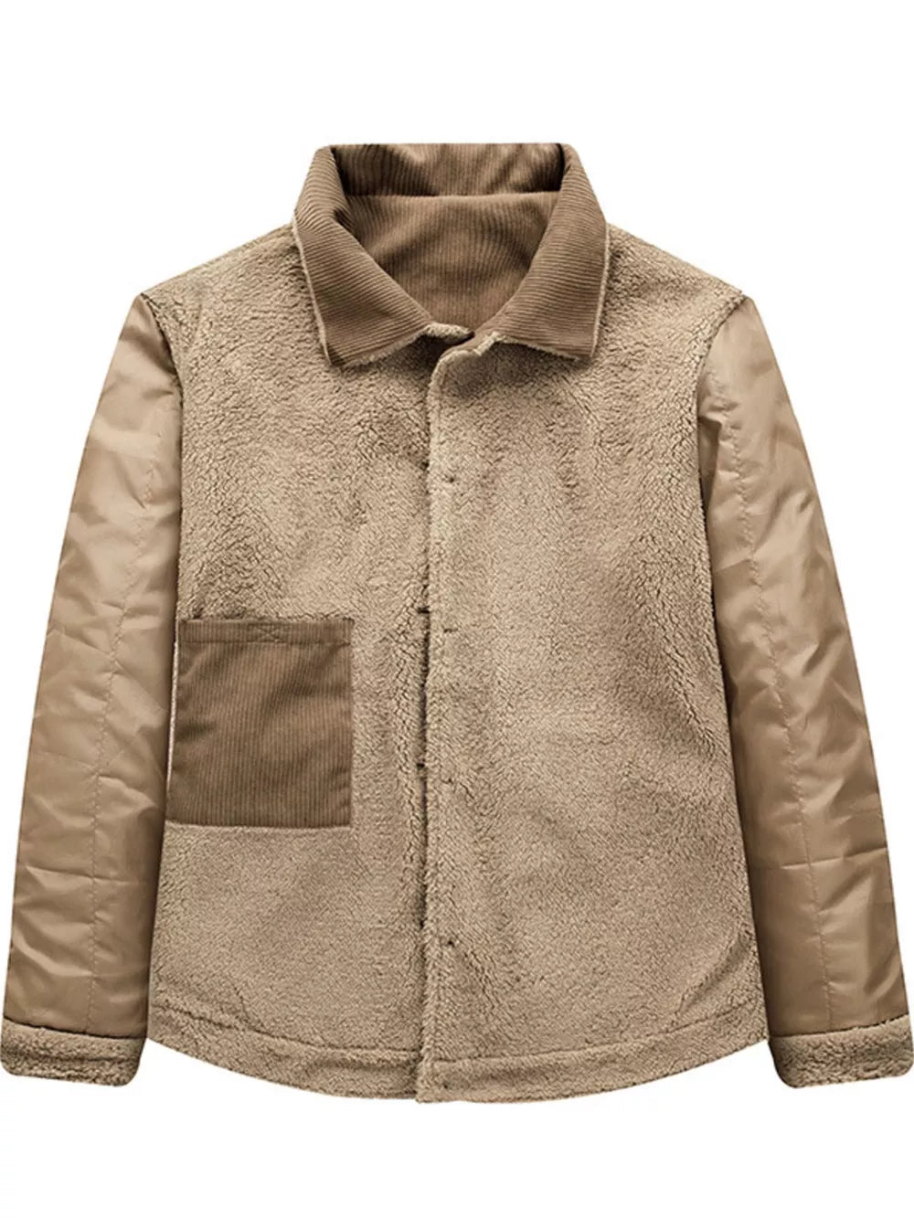 Men's Corduroy Sherpa-Lined Button-Up Jacket – Stretch Comfort, Warm & Pocketed | Sizes S–2XL