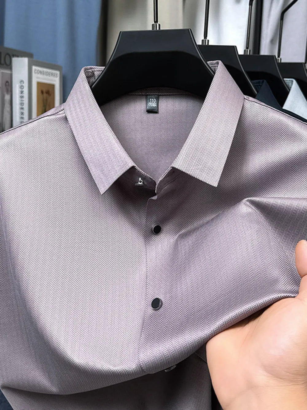 Men's Short Sleeve Stretch Button-Up Shirt – Soft Cotton Blend Casual Top